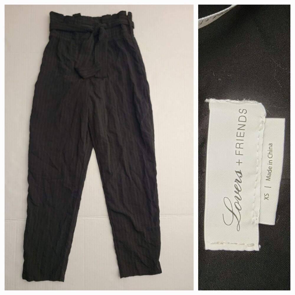 Lovers + Friends Pants SZ XS High Rise Paperbag Striped Trouser Slim Straight